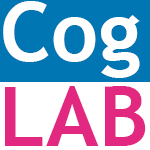 Logo del sito cognitive Lab, la scritta Cog in bianco su sfondo blu, e la scritta lab in un rosa acceso su sfondo bianco compongono il logo